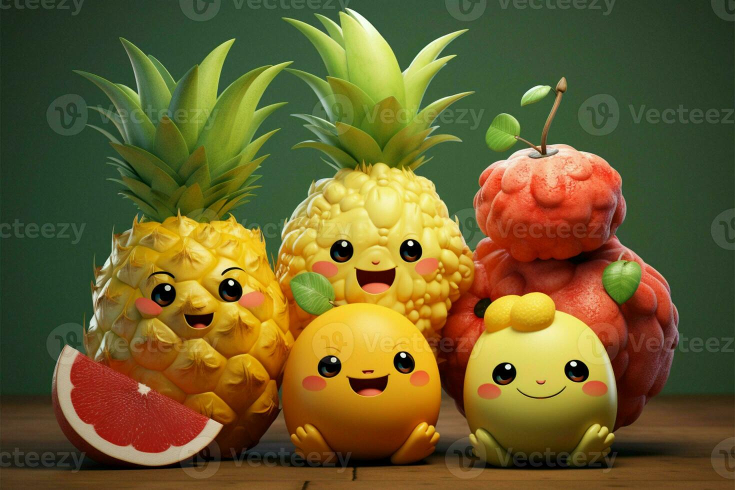 Fruit portrayed with irresistible cuteness, adding a playful and delightful touch AI Generated photo