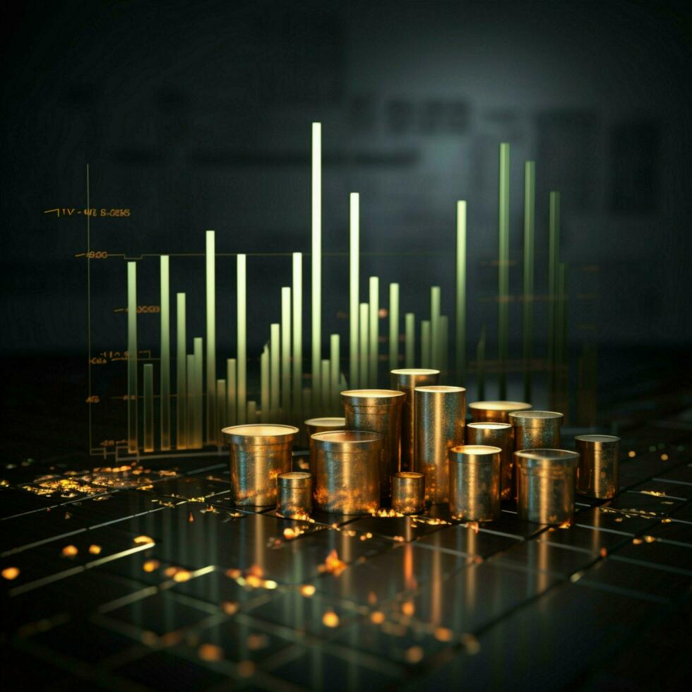 Uptrend arrow enhances financial stats, candlesticks, bar chart for economy depiction For Social Media Post Size AI Generated photo