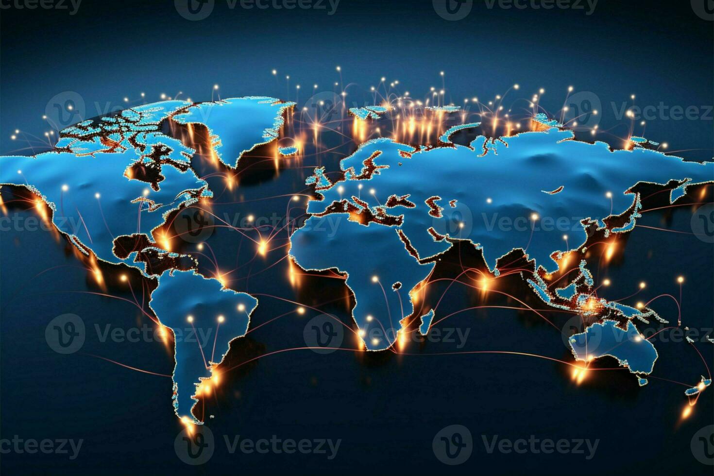 Global connectivity illustrated by a modern world map technology backdrop AI Generated photo