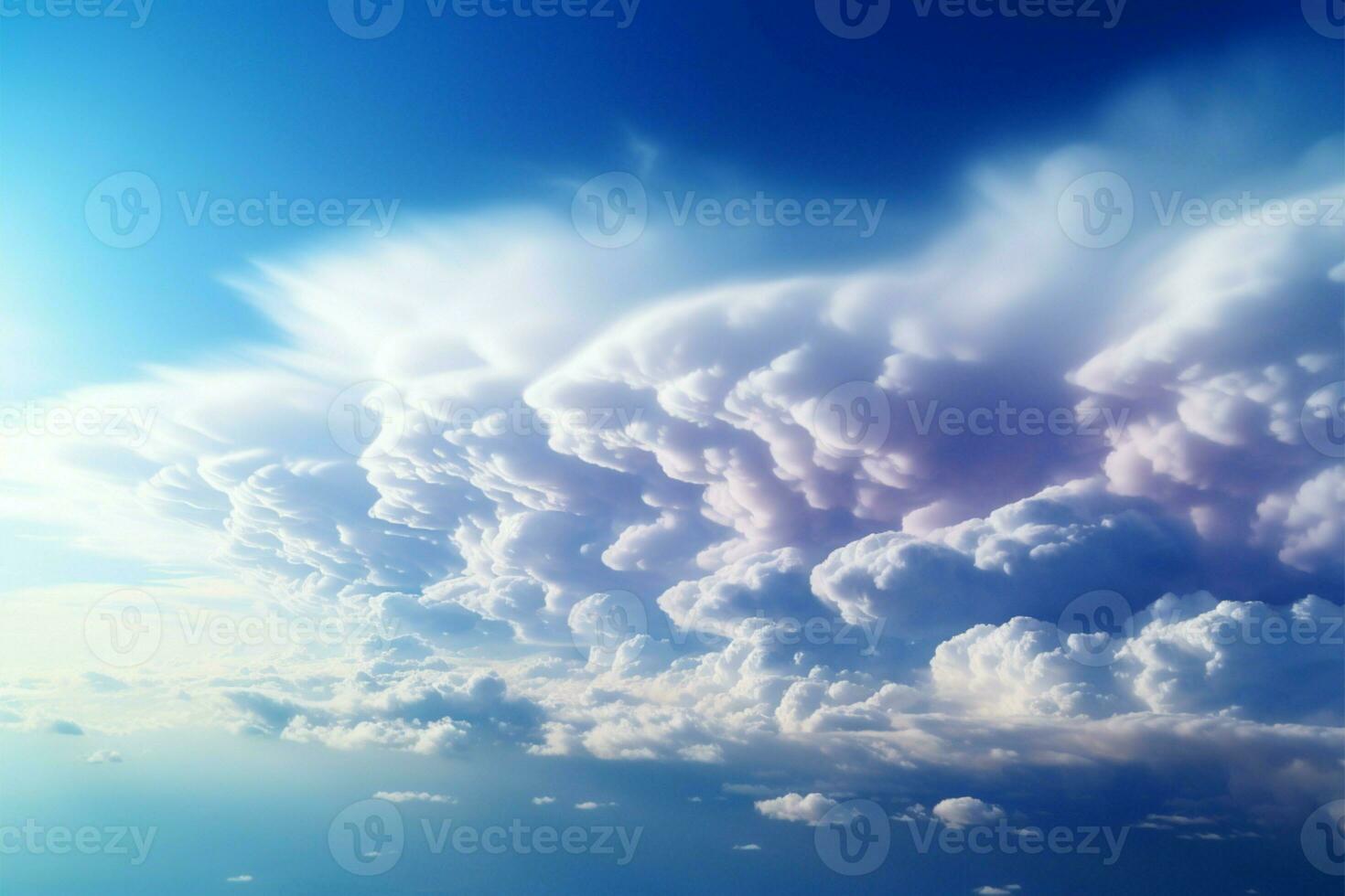 Blue cumulus clouds, an atmospheric marvel seldom seen in the sky AI Generated photo