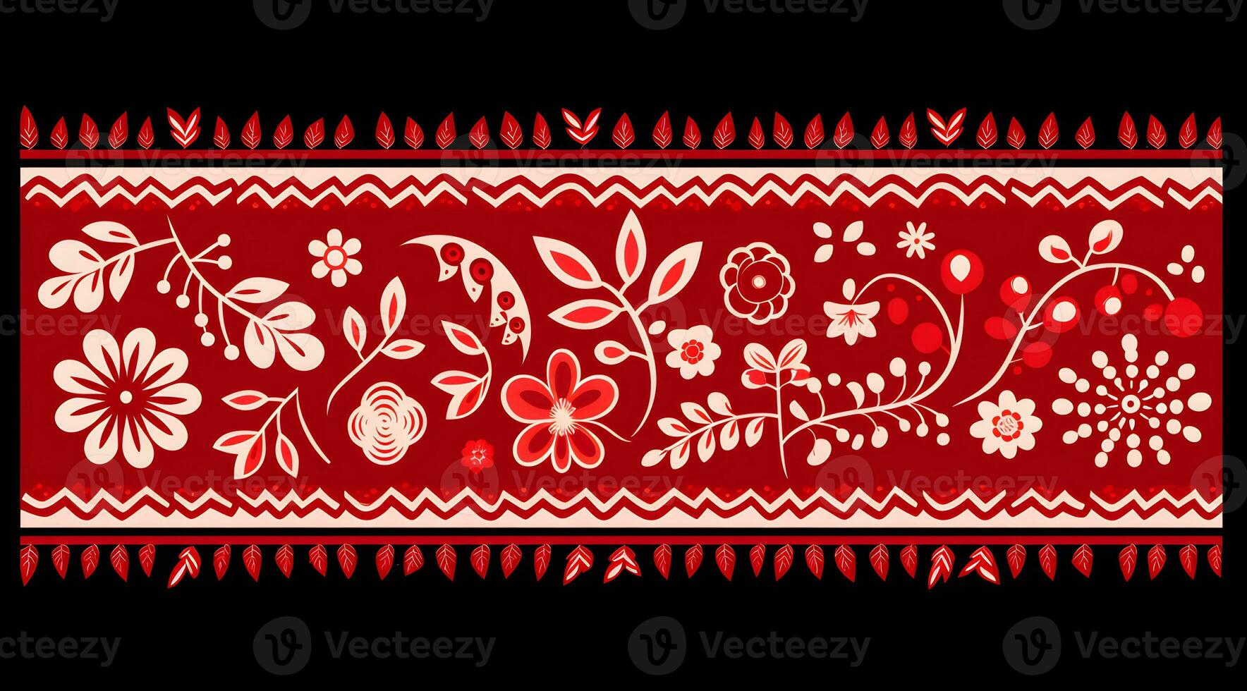 Red cream and black ukrainian folk embroidery AI Generated photo