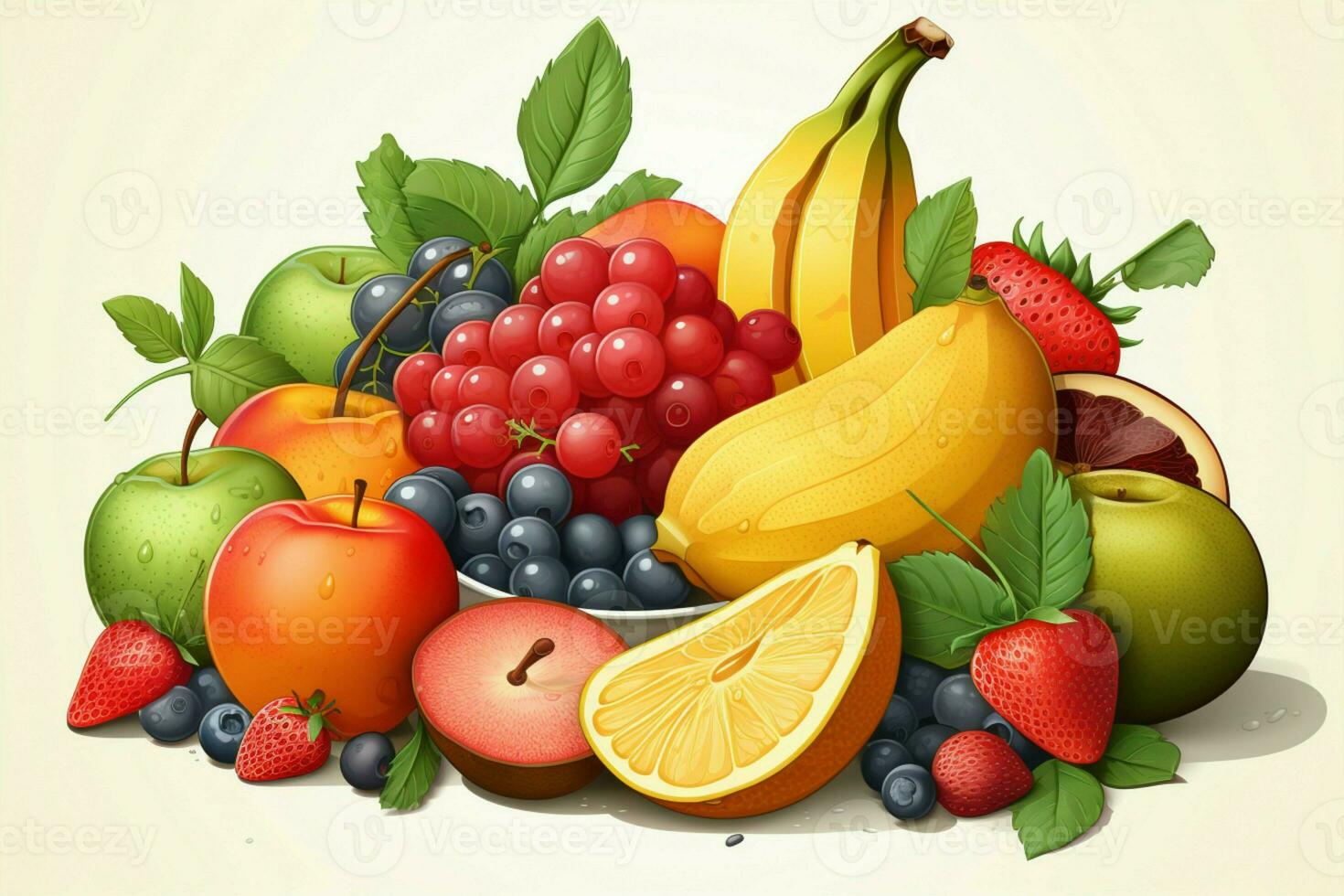 un apetitoso y cierto a vida vector ilustración de fresco, delicioso frutas ai generado foto