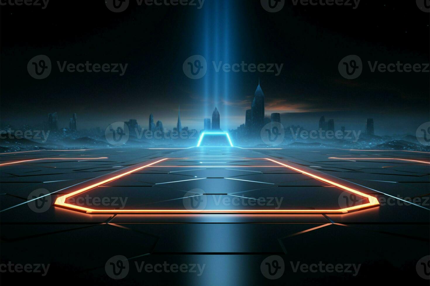 Modern abstract 3D rendering Futuristic horizon with a laser technology backdrop AI Generated photo