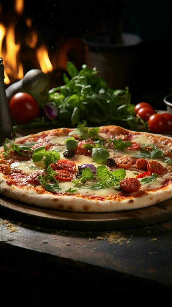 Indulge in gourmet pizzas prepared by our dedicated resident chef Vertical Mobile Wallpaper AI Generated photo