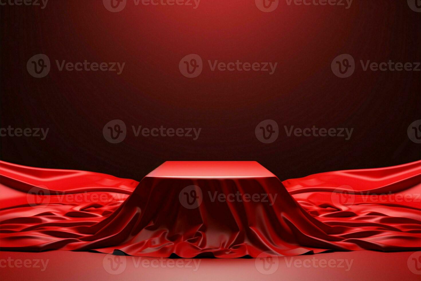 Abstract red podium cover shrouds a mystery object, textured 3D rendering AI Generated photo