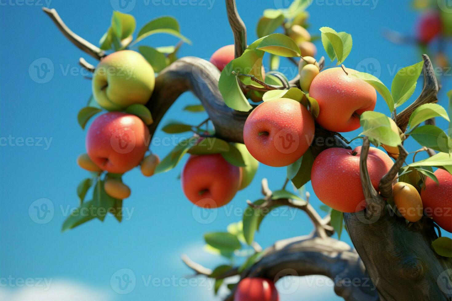 árbol rama con frutas, evocando el capricho de un pixar animación ai generado foto