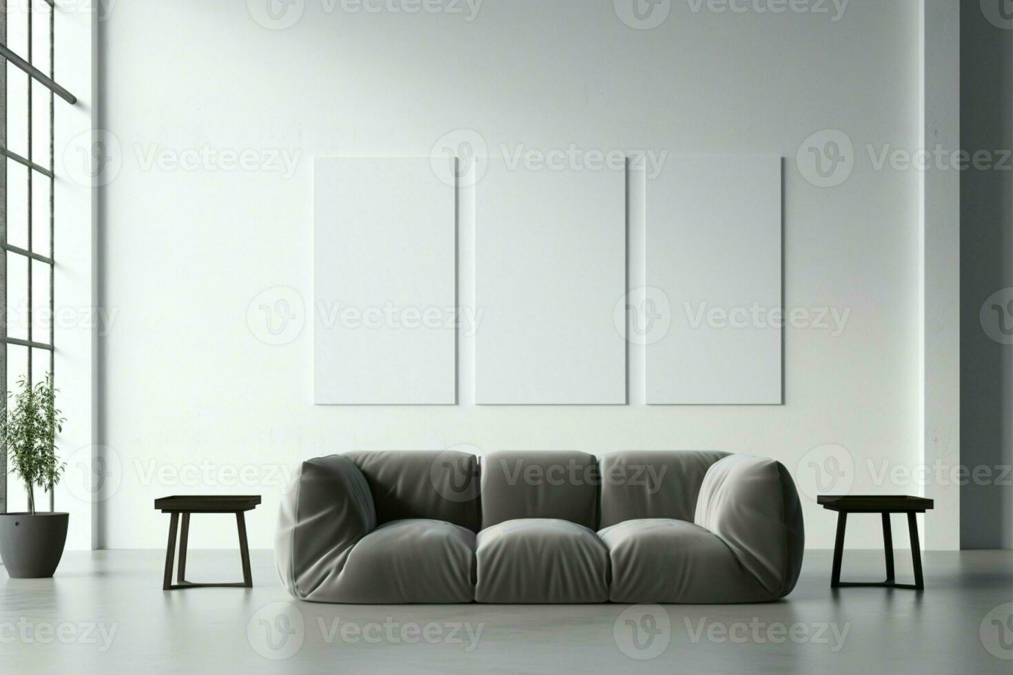 minimalista Arte galería con blanco blanco pared para exhibiendo tu trabajo ai generado foto