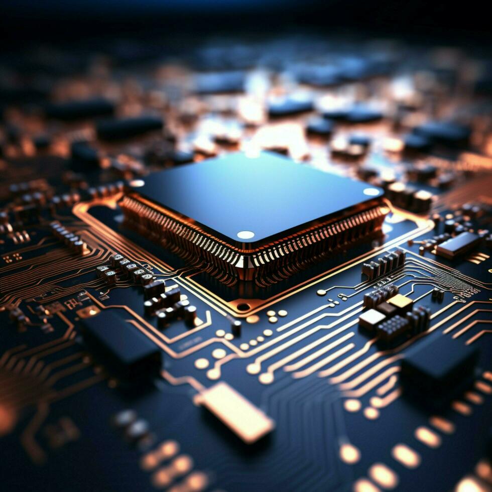 Abstract 3D circuit board Wide high tech perspective background texture For Social Media Post Size AI Generated photo