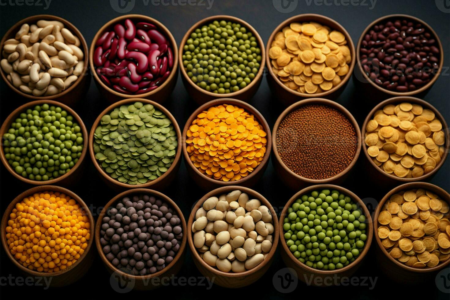 Legumes galore lentils, chickpeas, and beans in a harmonious mix AI Generated photo