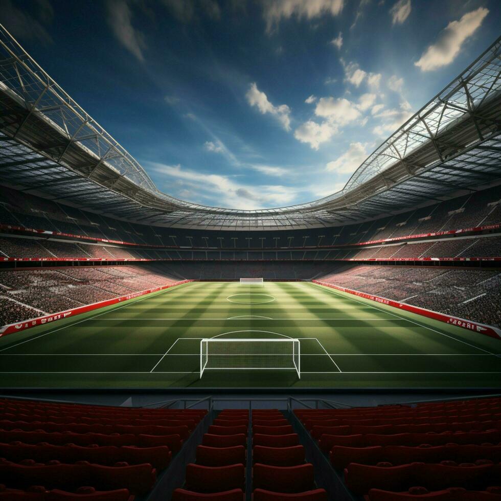 Grand stadium scene, Majestic 3D goalposts in rendered arena setting For Social Media Post Size AI Generated photo