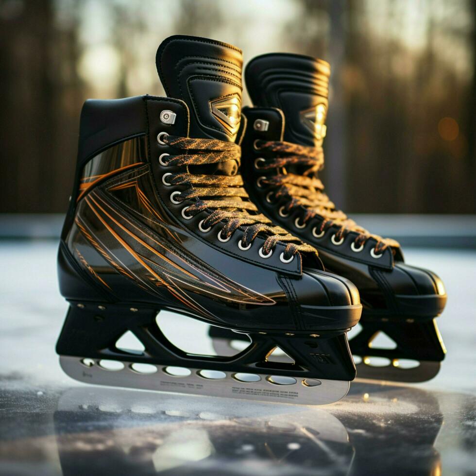 Diverse skates, Mens hockey and womens figure skates side by side For Social Media Post Size AI Generated photo