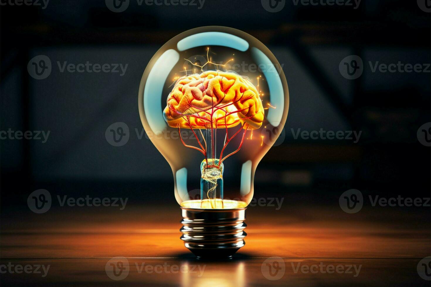 iluminado cerebro chispas un creativo idea dentro un brillante ligero bulbo ai generado foto