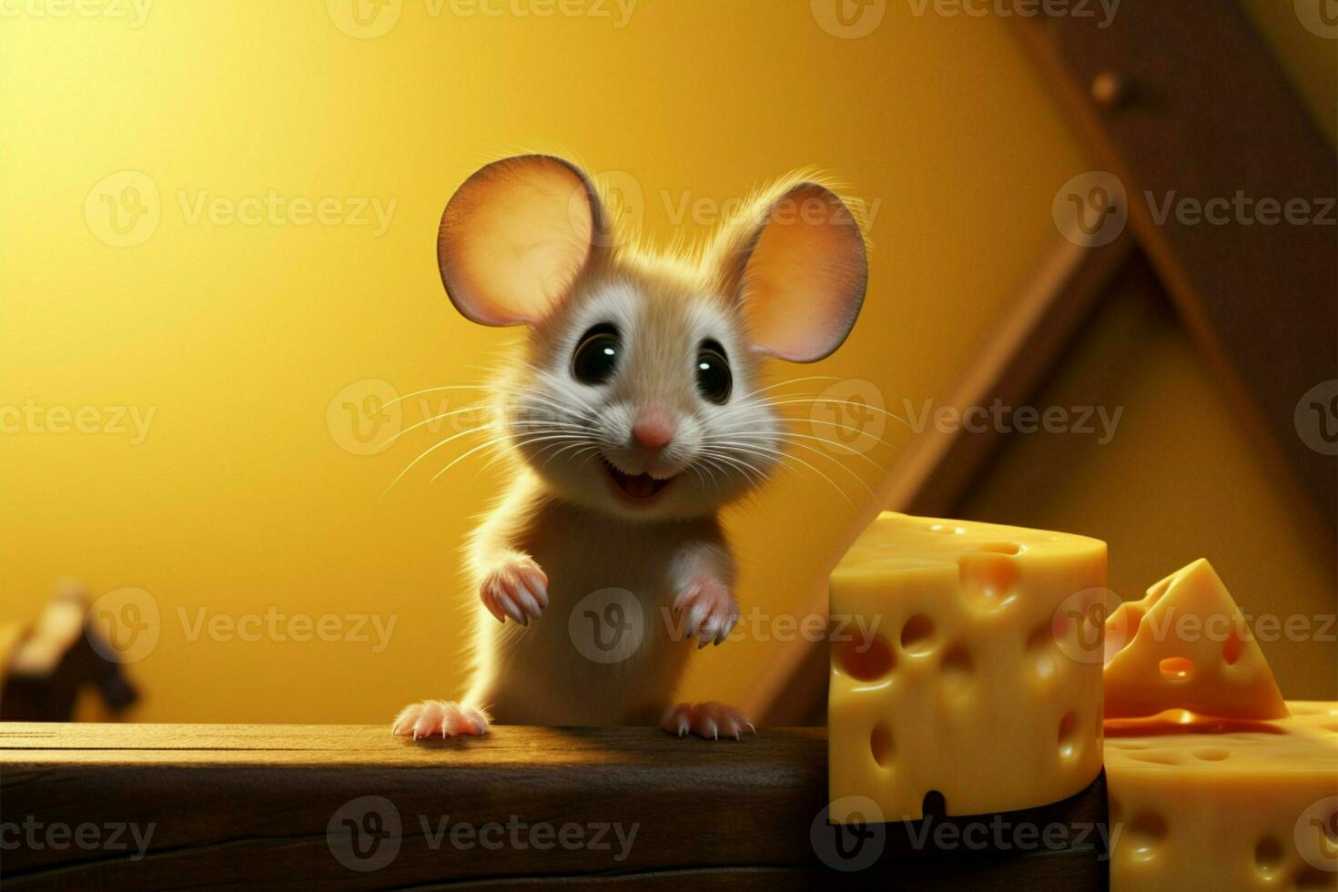 Cartoon mouse tales Animated adventures of a tiny mouse and cheese AI Generated photo