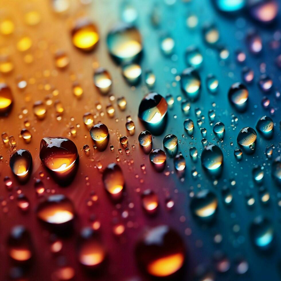 pequeño gotas de lluvia en un vibrante degradado mezclado color fondo, un armonioso mezcla para social medios de comunicación enviar Talla ai generado foto