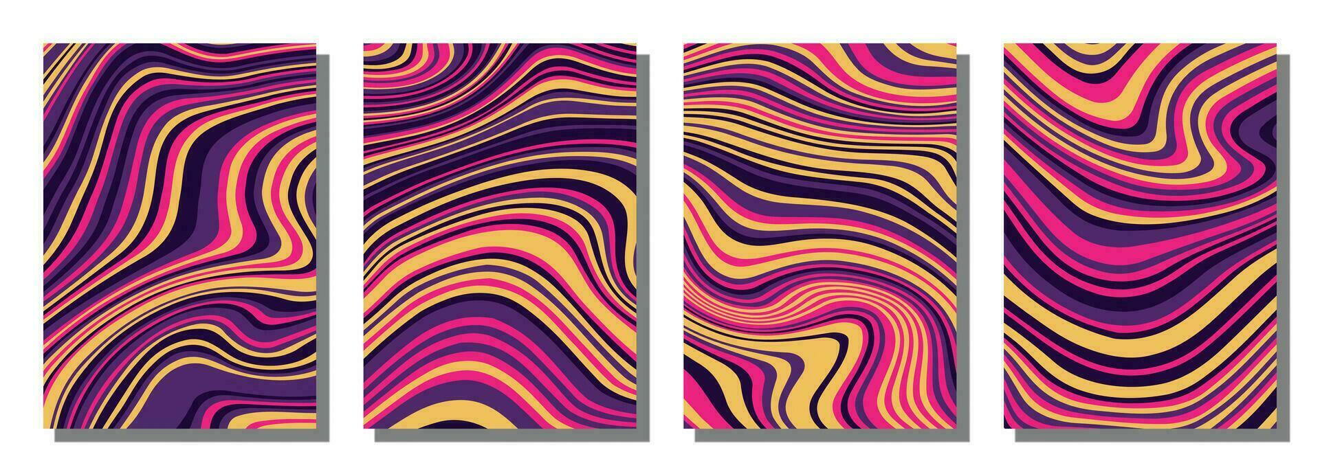 Abstract psychedelic groovy set background. vector