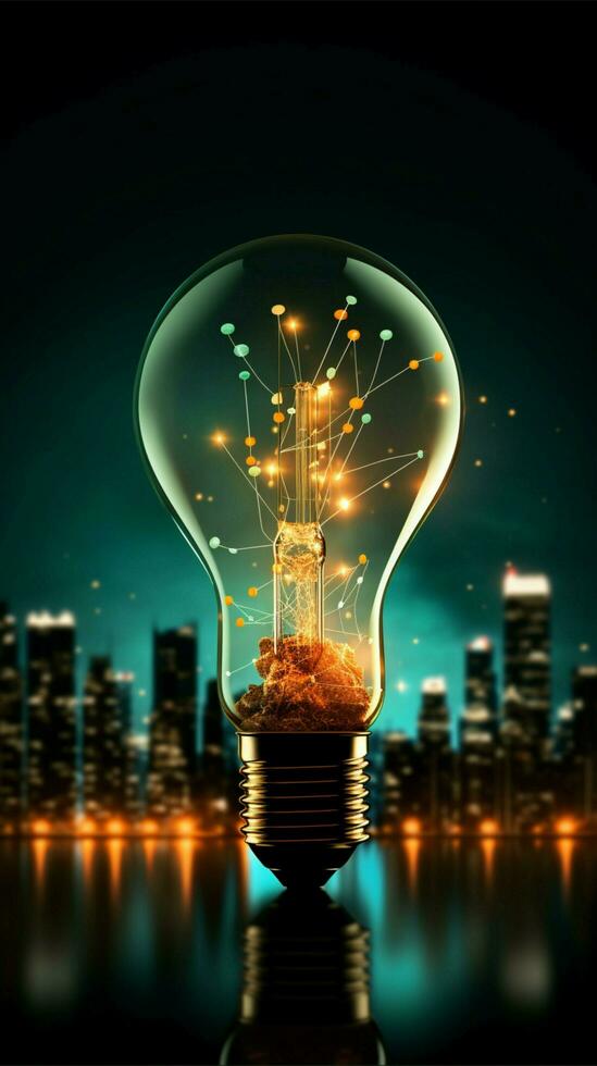 Silhouette executive grips innovative bulb, growth graph symbolizing business success Vertical Mobile Wallpaper AI Generated photo