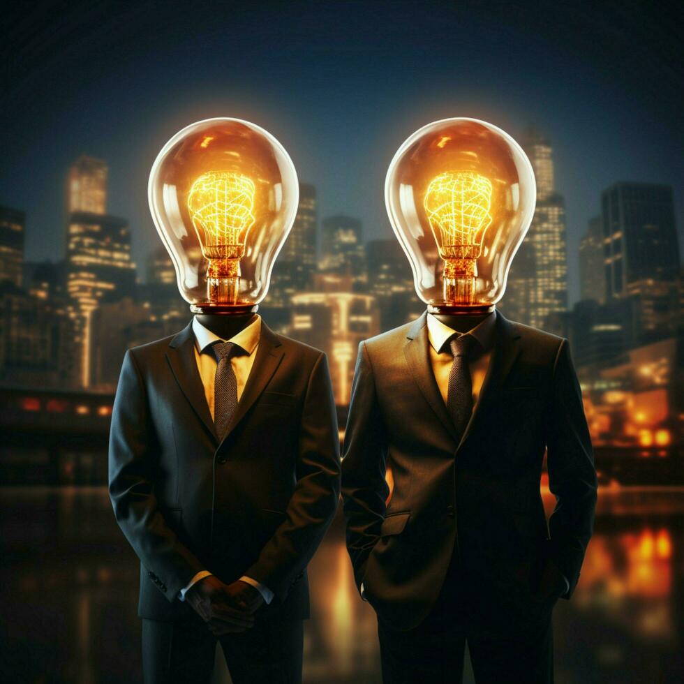 Bright idea emerges with lamp headed businessmans glowing inspiration For Social Media Post Size AI Generated photo