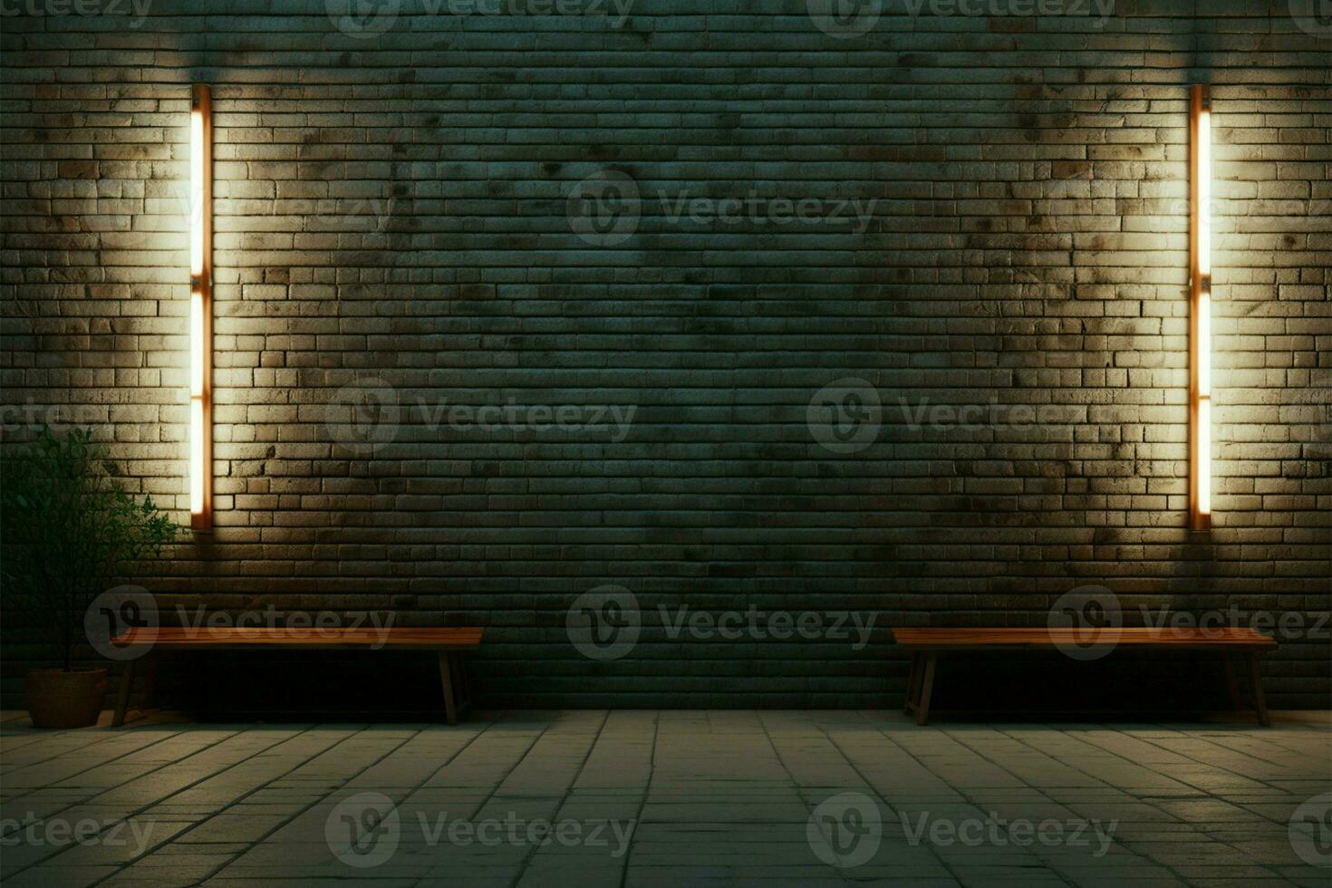 Nighttime serenity Empty brick scene with warm ambient lighting, 3D AI Generated photo