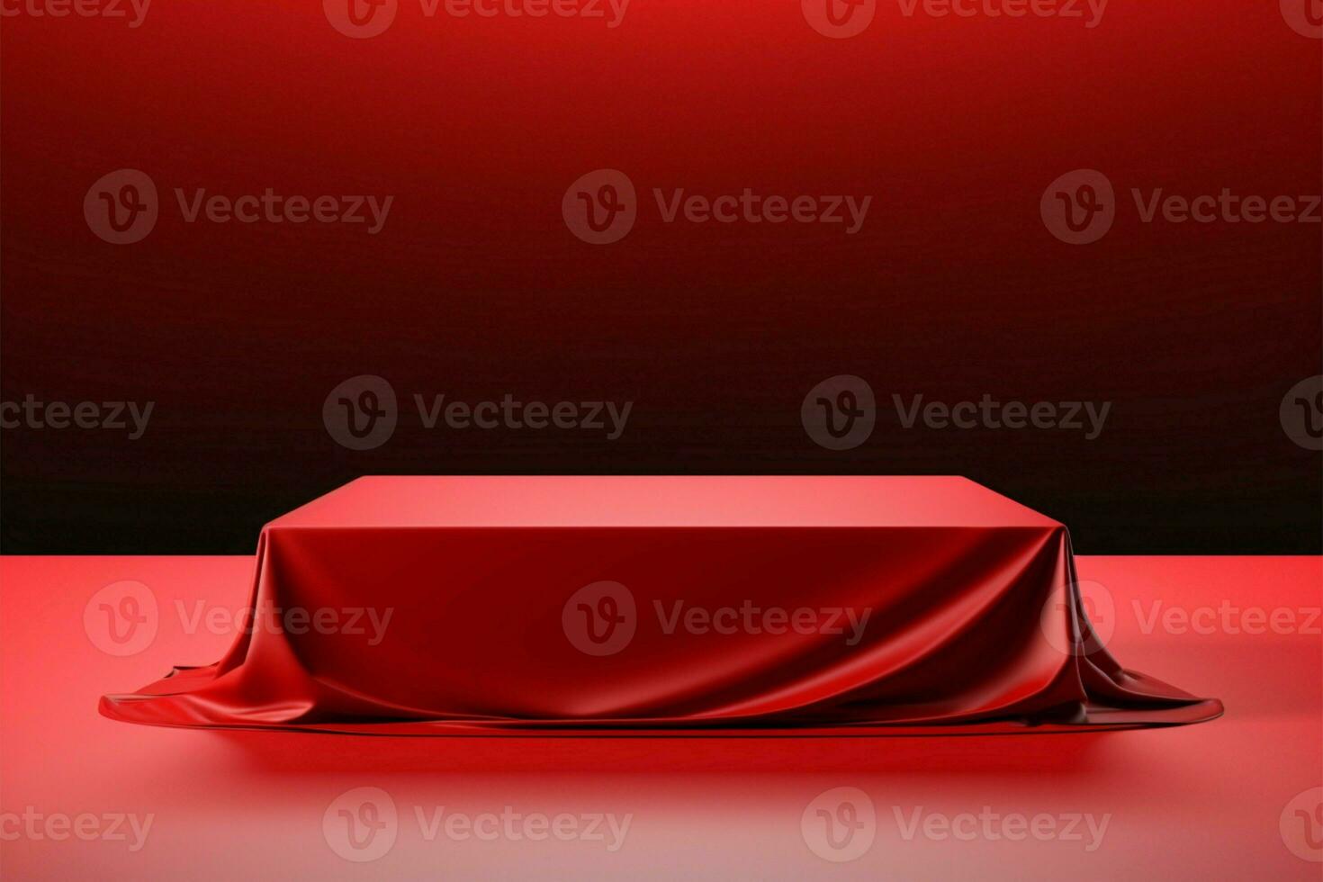 Abstract 3D illustration with a red podium concealing a mysterious item AI Generated photo