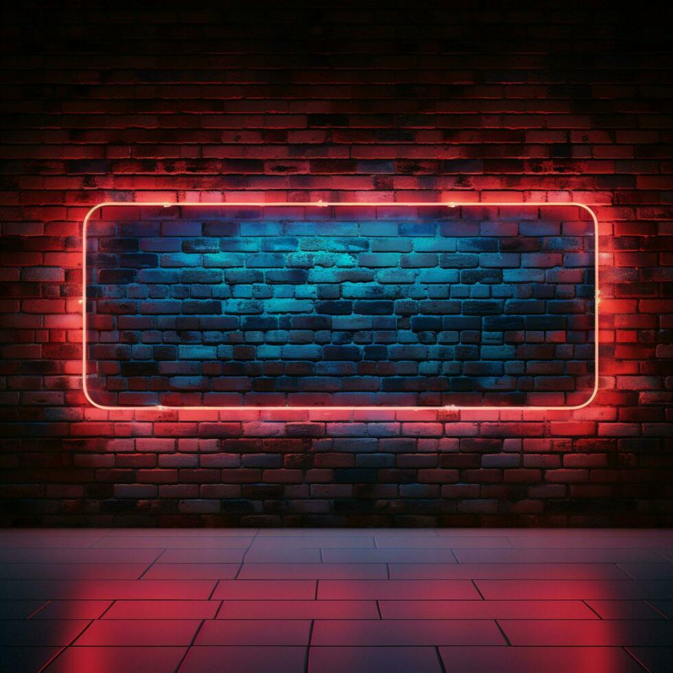 Vintage vibe Neon square frame adorns a brick wall billboard For Social Media Post Size AI Generated photo