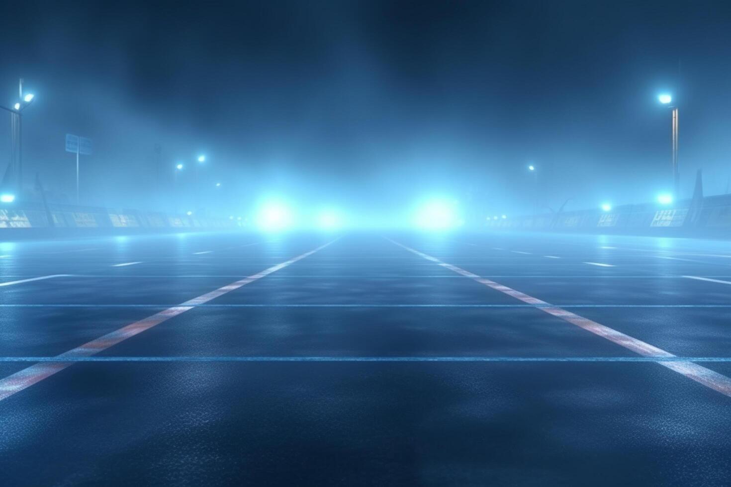 Night scene with neon lights, street and road. 3d rendering photo