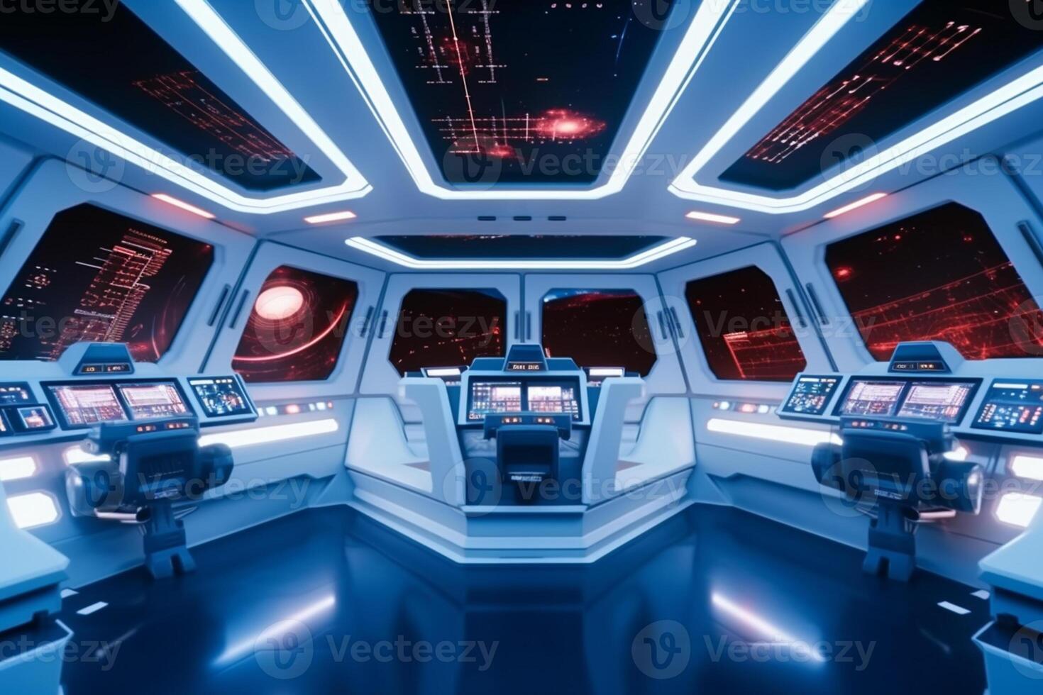 Spaceship interior with view from the window. 3d rendering photo