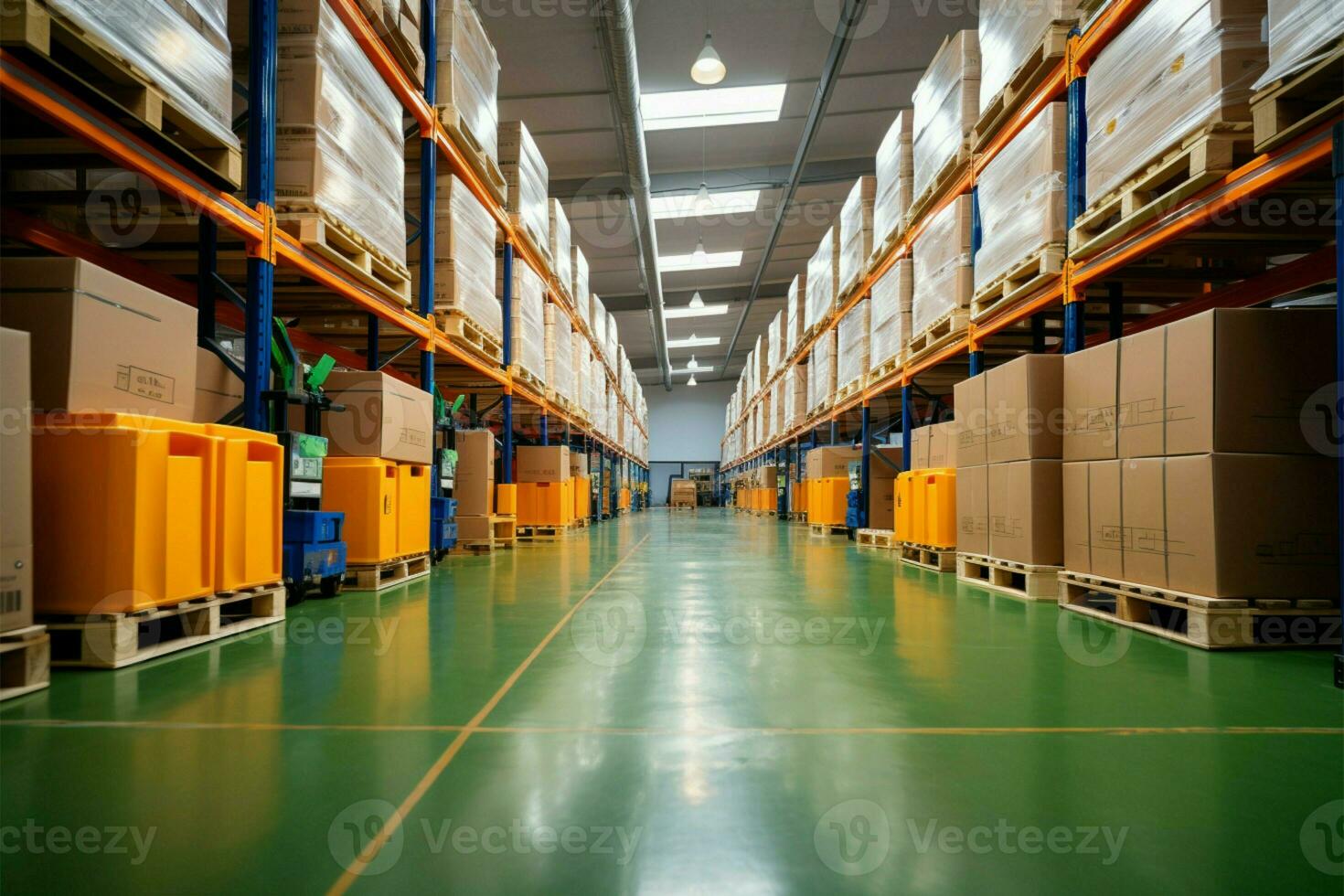 Warehouse in a logistics center, the foundation of storage solutions AI Generated photo