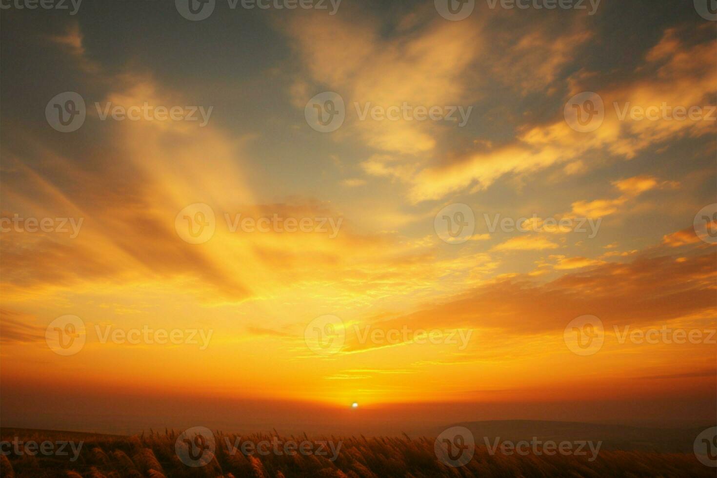 dorado hora desciende, un pintoresco puesta de sol terminado el paisaje ai generado foto