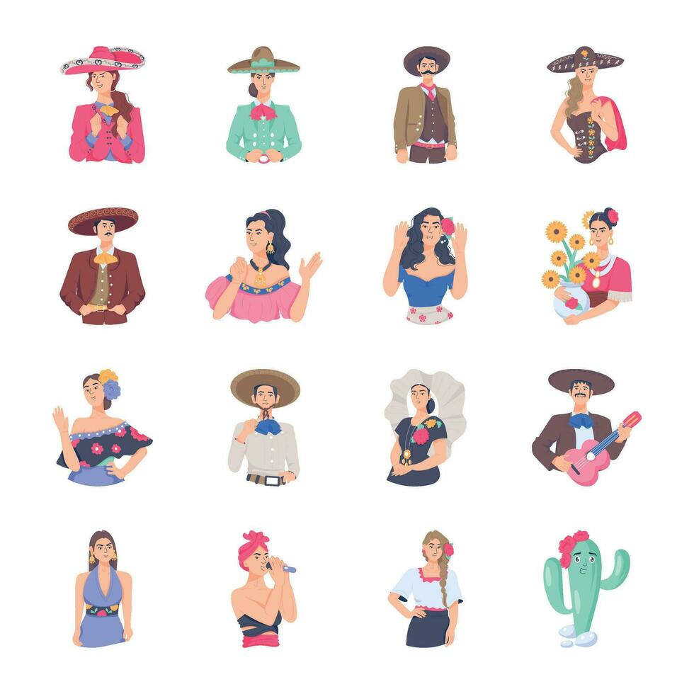 moderno paquete de plano mexicano caracteres vector