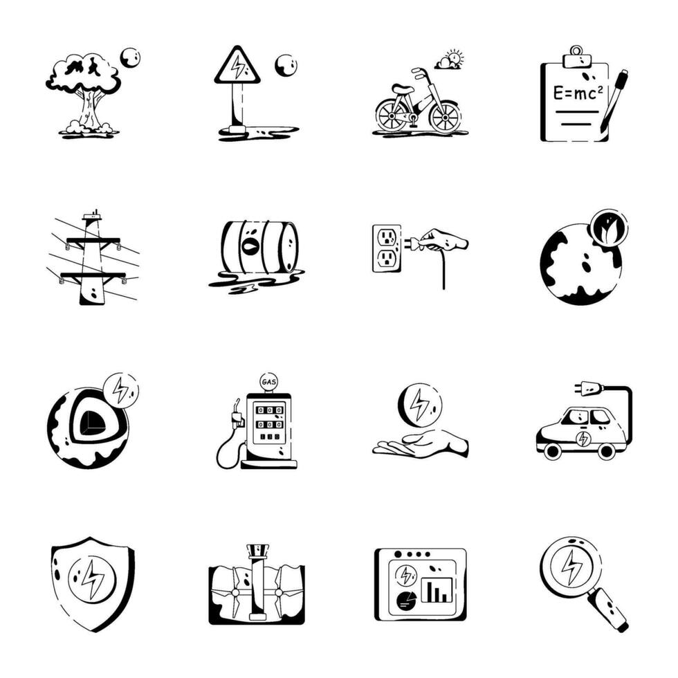 Collection of Energy Sources Glyph Icons vector