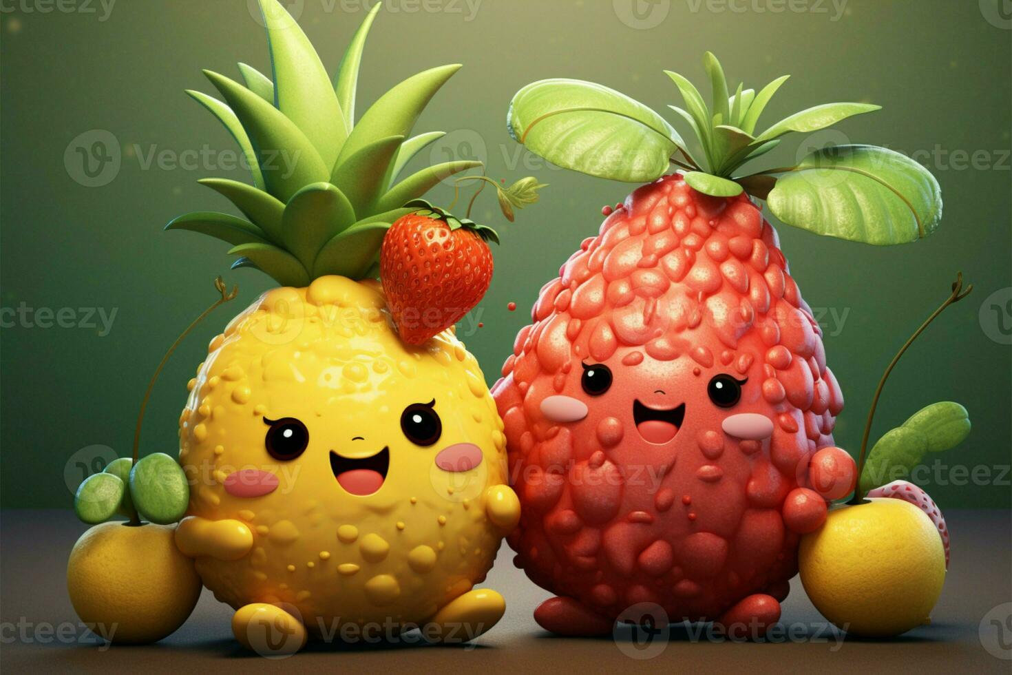 Fruits depicted in an adorably cute manner, evoking smiles and warmth AI Generated photo