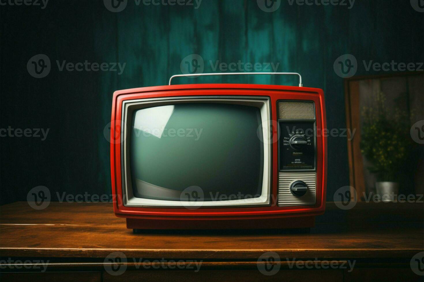 Timeless TV A red vintage television gracing the still life AI Generated photo