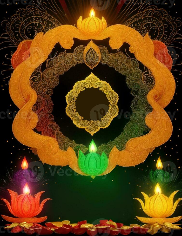 Happy Diwali template with blank space or image space on a festival-look background by Ai generated photo