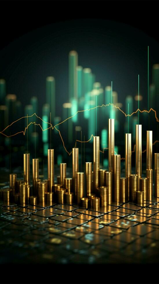 tendencia alcista flecha mejora financiero estadísticas, candelabros, bar gráfico para economía representación vertical móvil fondo de pantalla ai generado foto