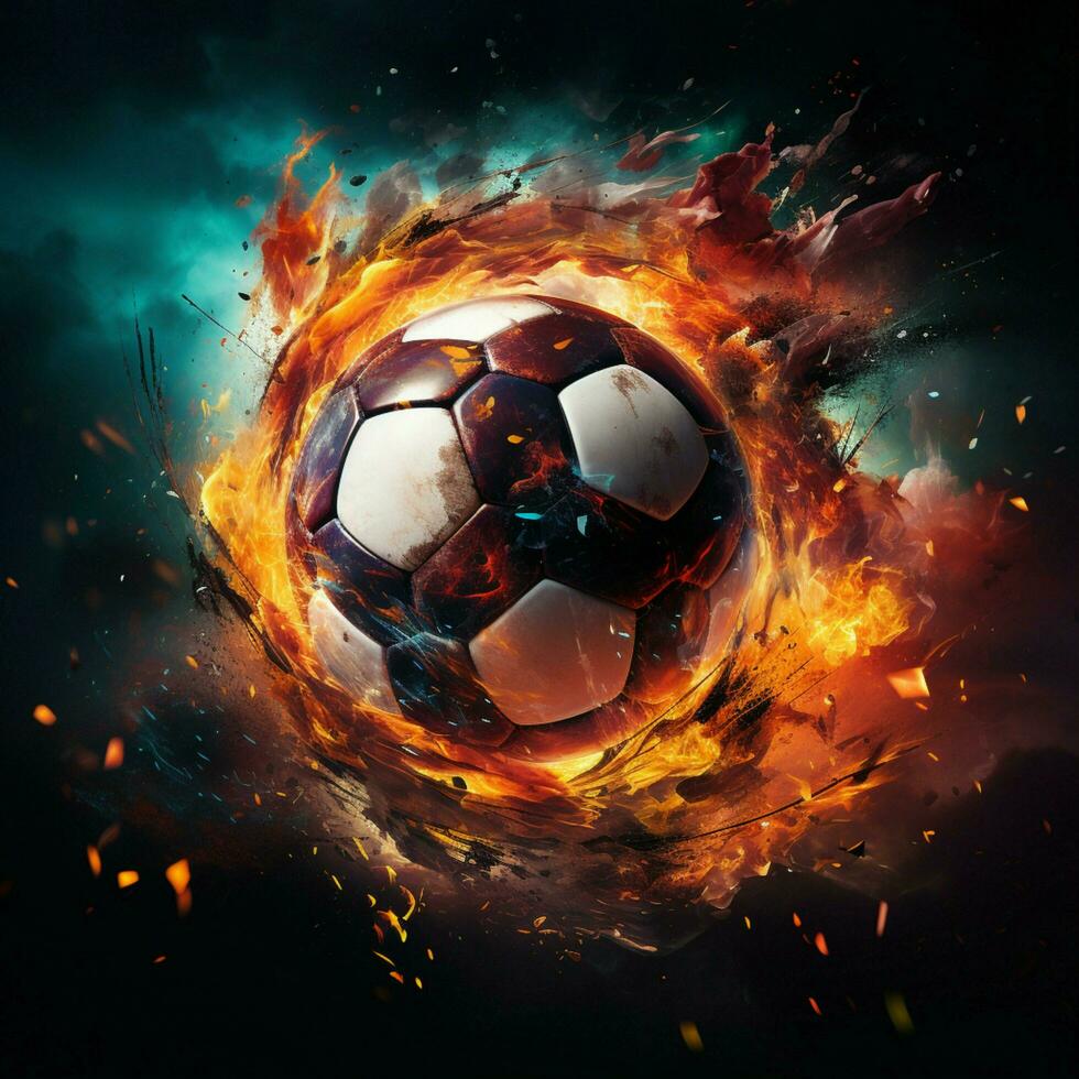 cinético fútbol seducir, convincente póster capturar dinámica fútbol pelota acción para social medios de comunicación enviar Talla ai generado foto