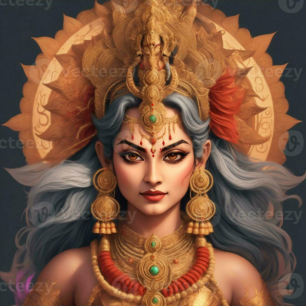 Vector illustration of Goddess Durga maa in Happy Durga Puja by AI-generated photo