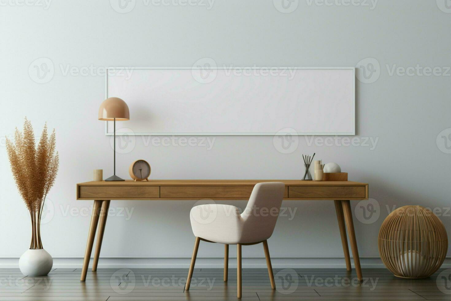 Blank canvas White wall in a 3D render of a home office AI Generated photo