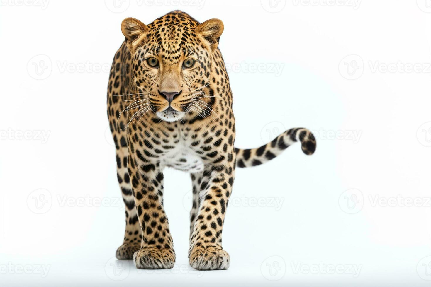 Leopard isolated on white background. Side view. 3D illustration. AI Generated photo