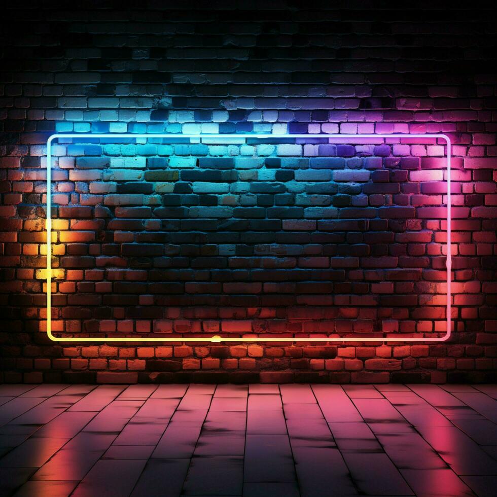 Abstract art concept Neon sign banner on a textured brick wall For Social Media Post Size AI Generated photo