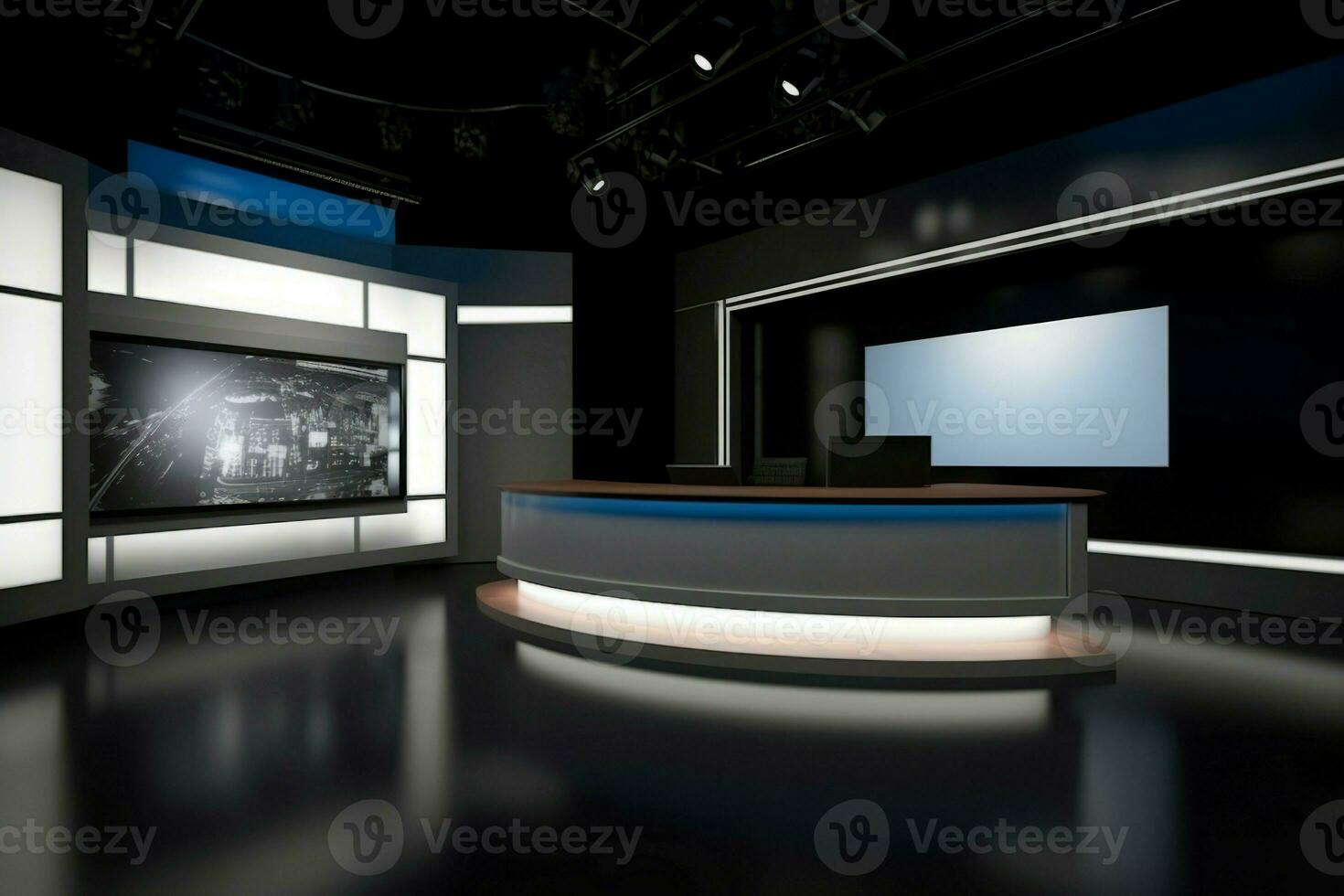 Black news television broadcasting stage. Generate ai photo