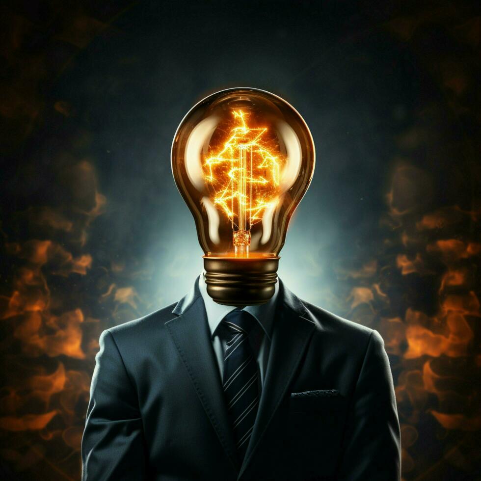 Businessmans lamp head illuminates with a brilliant spark of idea For Social Media Post Size AI Generated photo