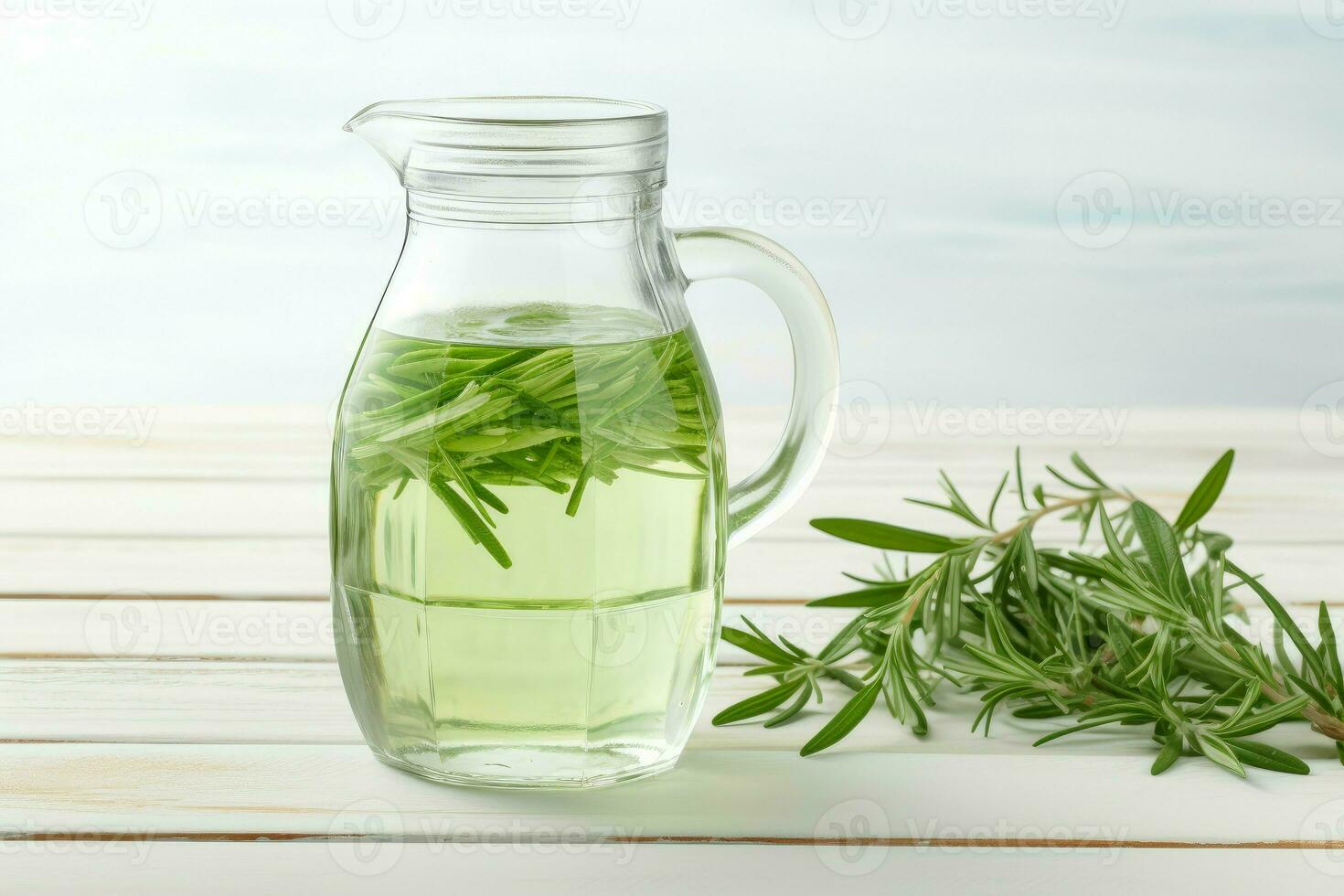 Jug of homemade refreshing tarragon drink ingredient healthy. Generate Ai photo