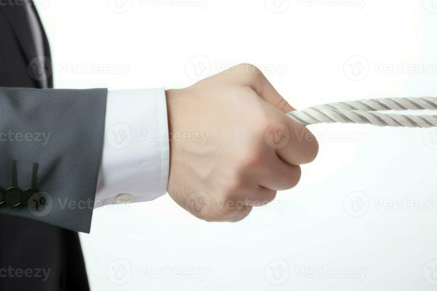 Dispute concept businessman pulling rope isolated on white. Generate Ai photo