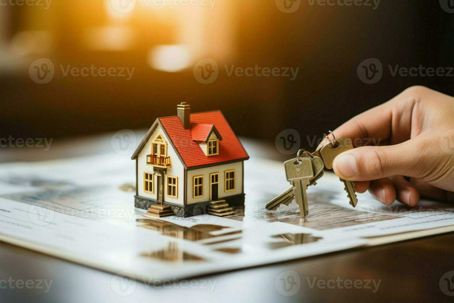 Symbol of home Agent passes the key after contract signing AI Generated photo