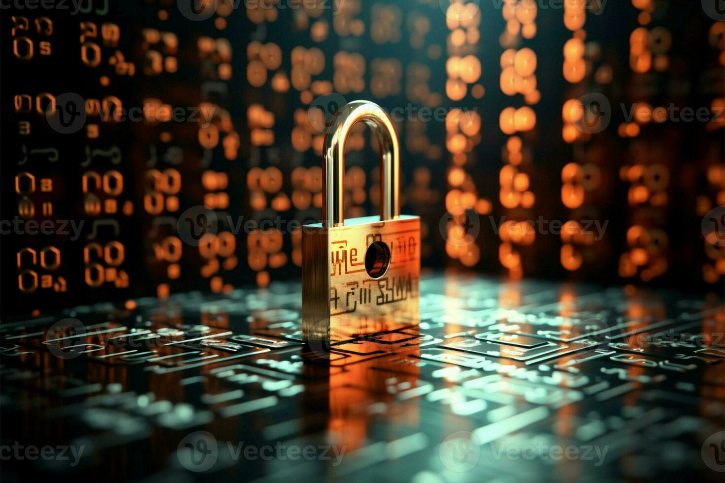 The binary code lock is indispensable for data protection from cyber threats AI Generated photo