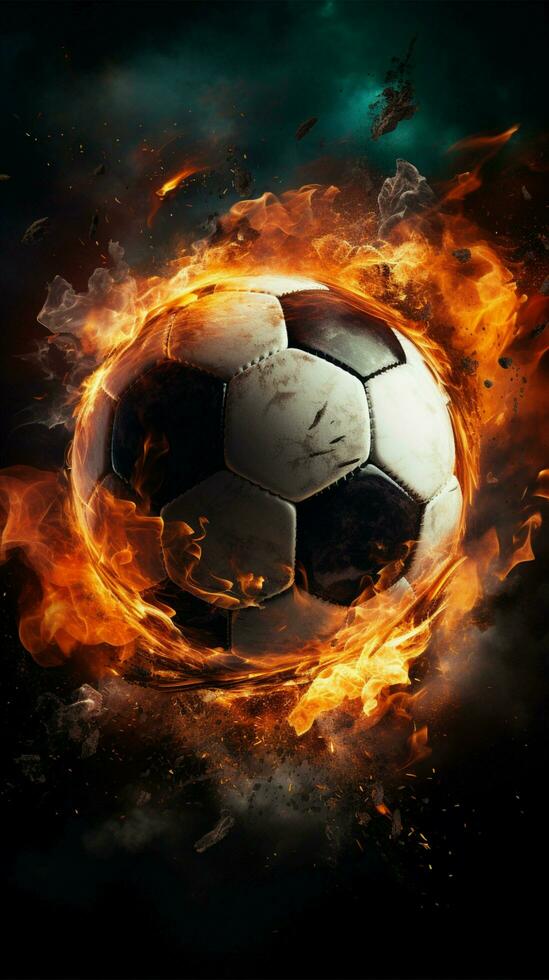 Energetic soccer art, Bold poster showcasing a dynamic soccer ball Vertical Mobile Wallpaper AI Generated photo