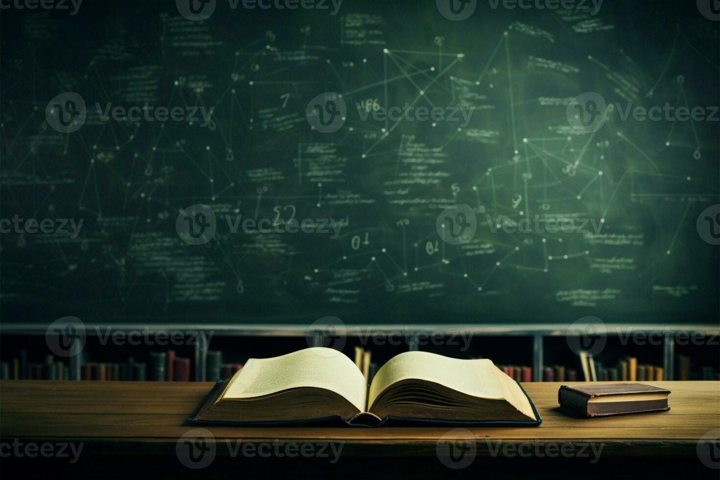 Open book meets a lively green chalkboard backdrop AI Generated photo