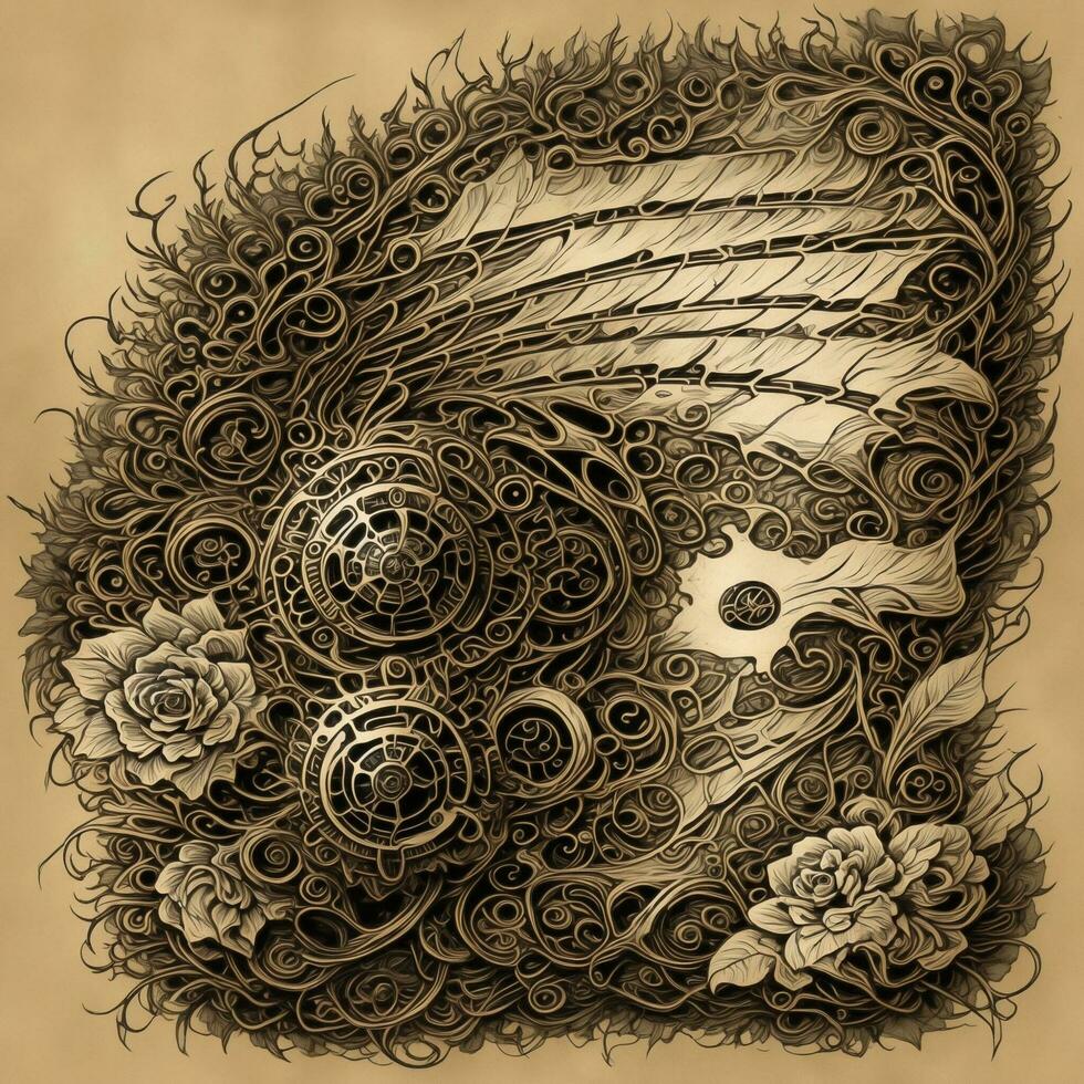 Steampunk skull and rose illustration Ai Generative photo