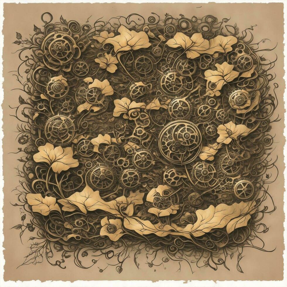 Steampunk skull and rose illustration Ai Generative photo