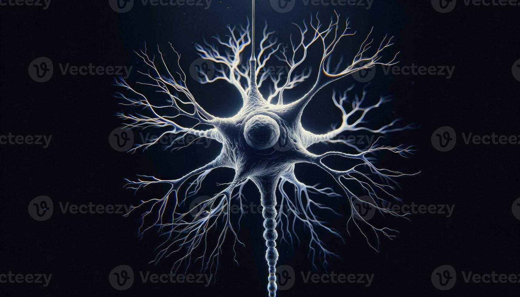 A detailed view of a neuron magnified under a microscope, emphasizing its intricate structure. AI Generative photo